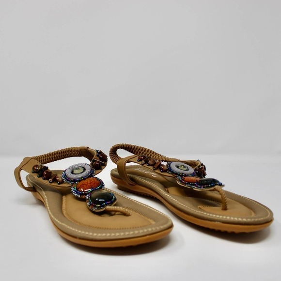 *NEW* Siketu Beige Beaded T Strap Sandal Women’s Size 9.5 in Beige - Picture 6 of 7